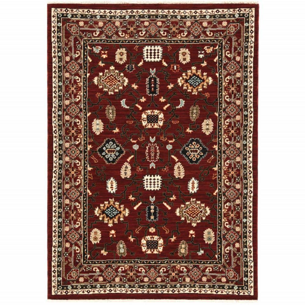 Red Black Ivory and Brown 2 ft. x 3 ft. Oriental Power Loom Stain Resistant Fringe Area Rug price history on PriceWatchPro