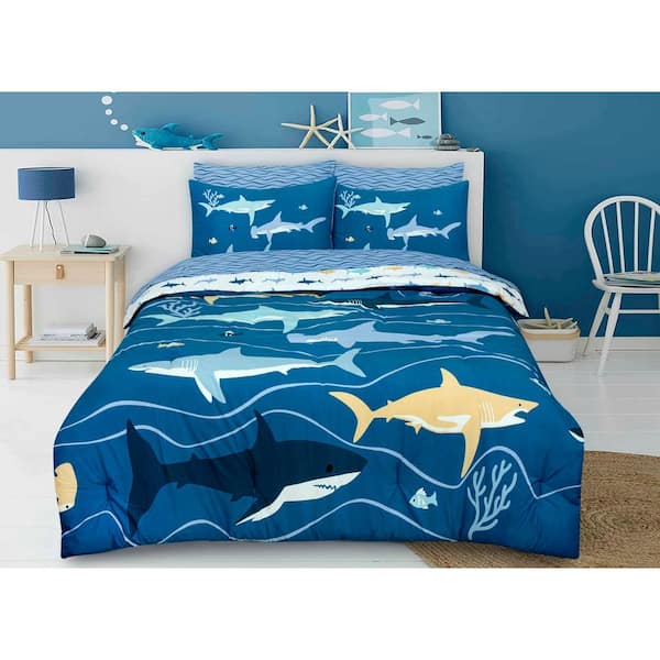 KIDZ MIX Swimming Sharks Bed In A Bag With Sheet Set, Multi-Color, Twin