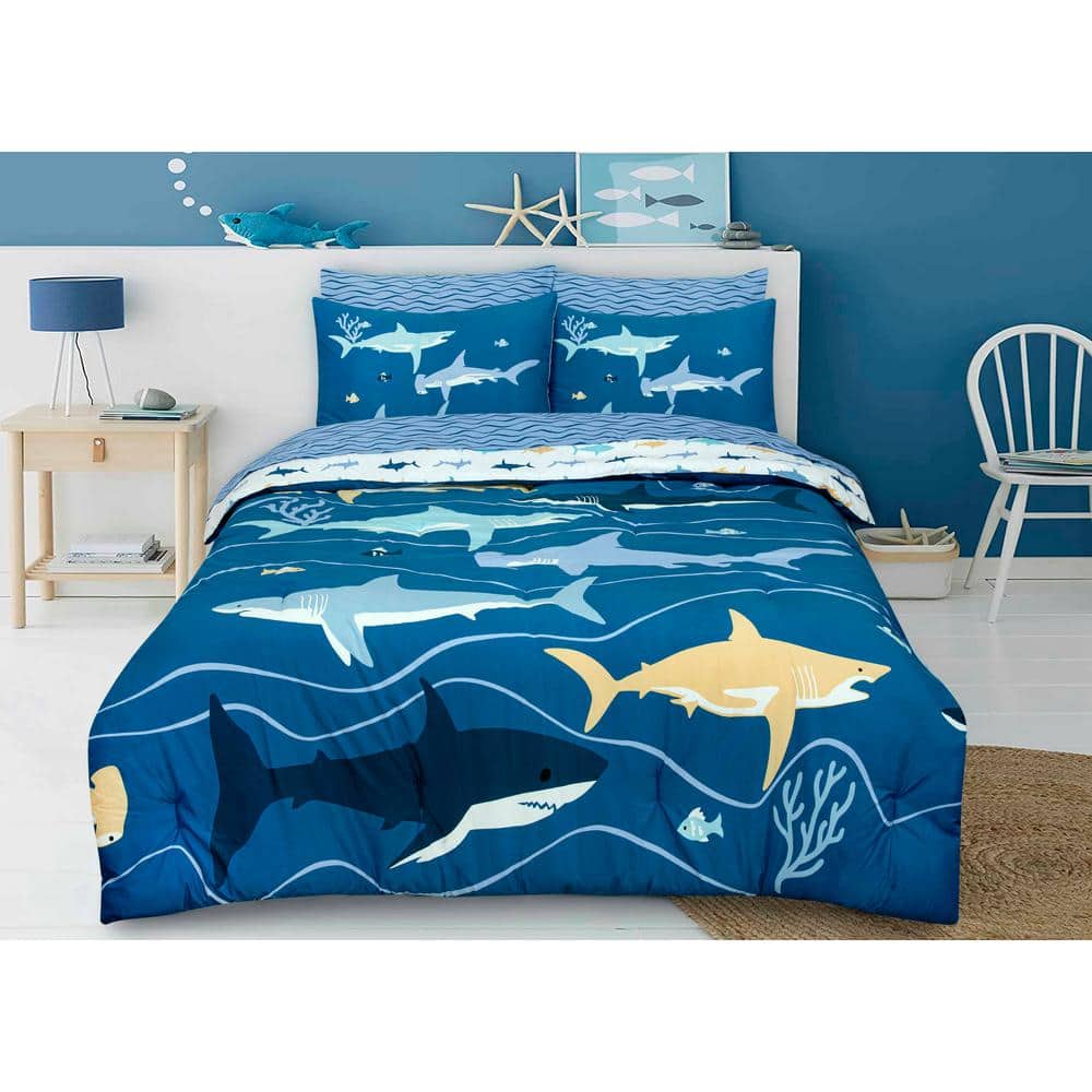Blue Twin Microfiber Reversible Kids Bed in a Bag Set