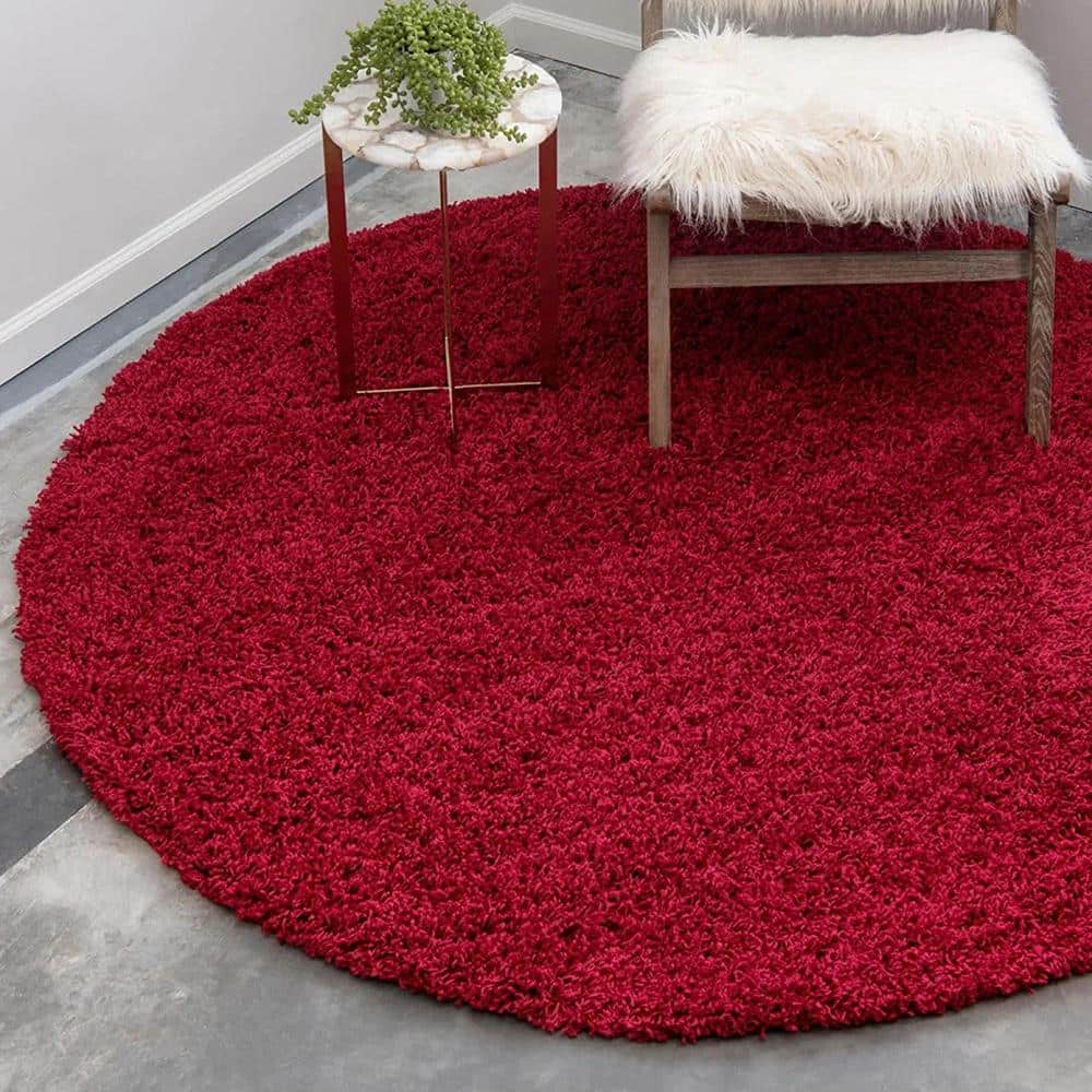 Calabasas Red Round Shag Indoor Area Rug