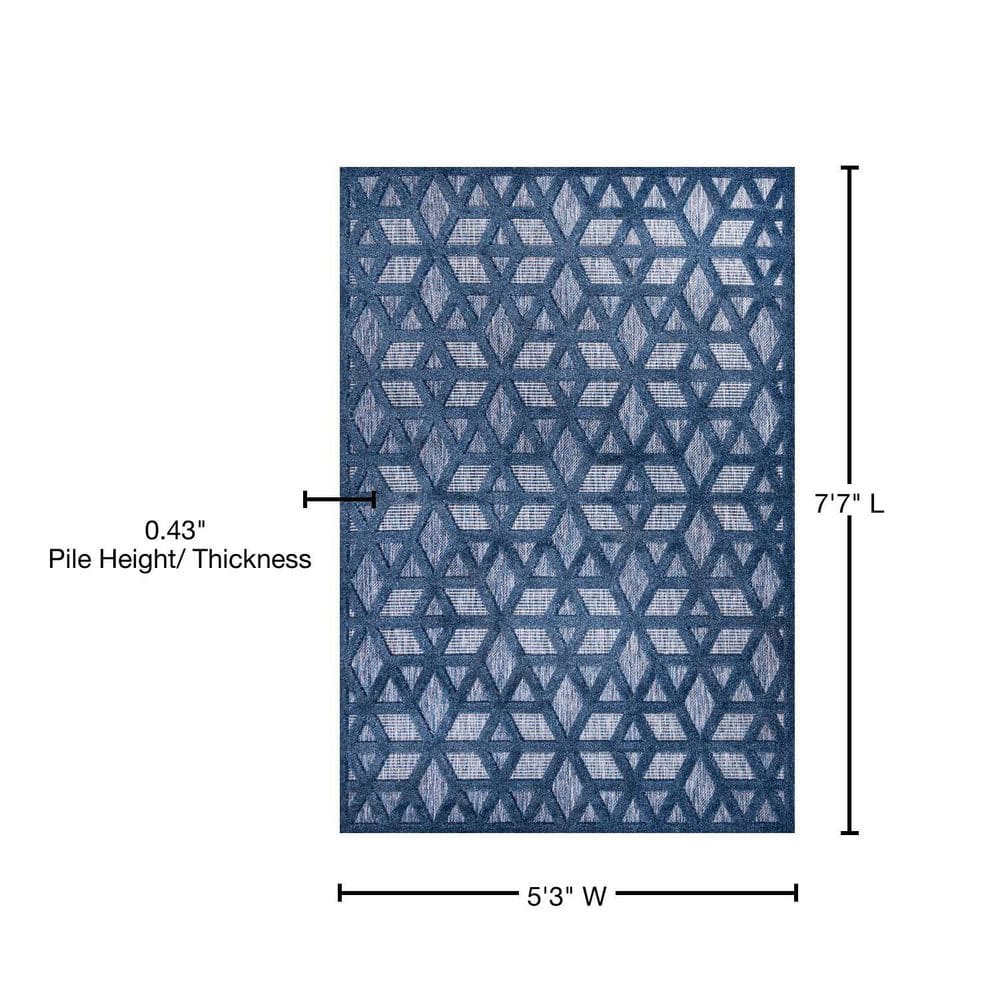 Navy Geometric Synthetic Reversible Rectangular Area Rug 63" x 8.7"