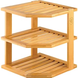 Natural 2-shelf Bamboo Kitchen Plate Organizer for Cabinet Space Saving, Corner Cabinet Organizer, Countertop