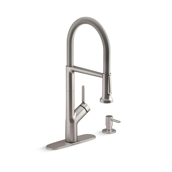 KOHLER Setra Single-Handle Semi-Professional Kitchen Sink Faucet with Soap  Dispenser in Vibrant Stainless K-R29343-SD-VS - The Home Depot