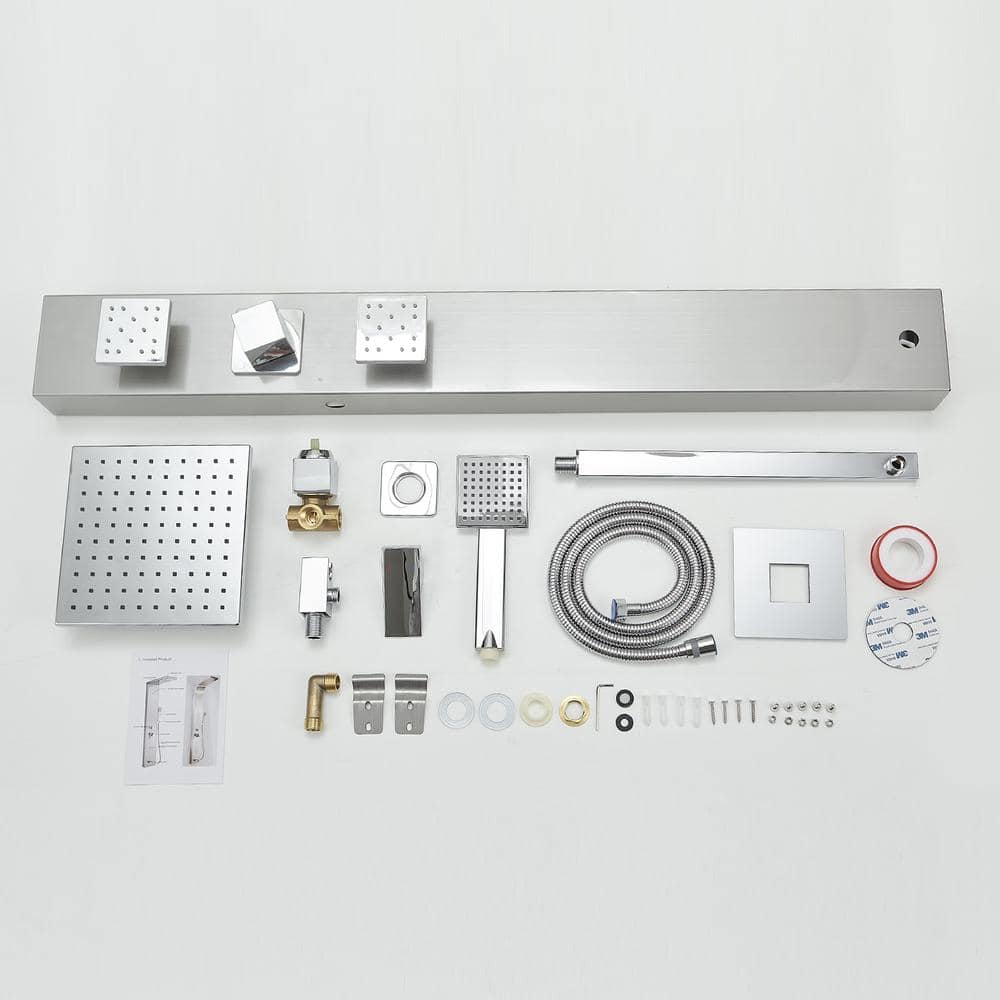 Nickel 2-Jet Shower Panel System with Adjustable Rain Shower Head