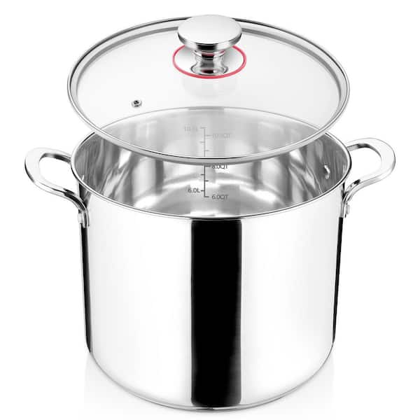 12-Piece Stainless Steel Stock Pot Set Mirror Polished Finish with Glass Lid Oven Safe Dishwasher Safe