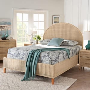 Lanica Sun-Bleached Brown Rattan Frame Queen Panel Bed