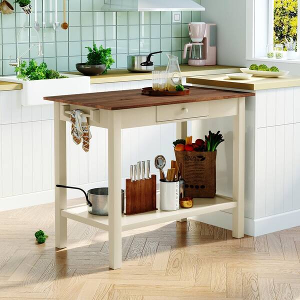 2 Stools Wood Dining Kitchen Prep Table, Adelle A Cart Kitchen Island With Stainless Steel Top