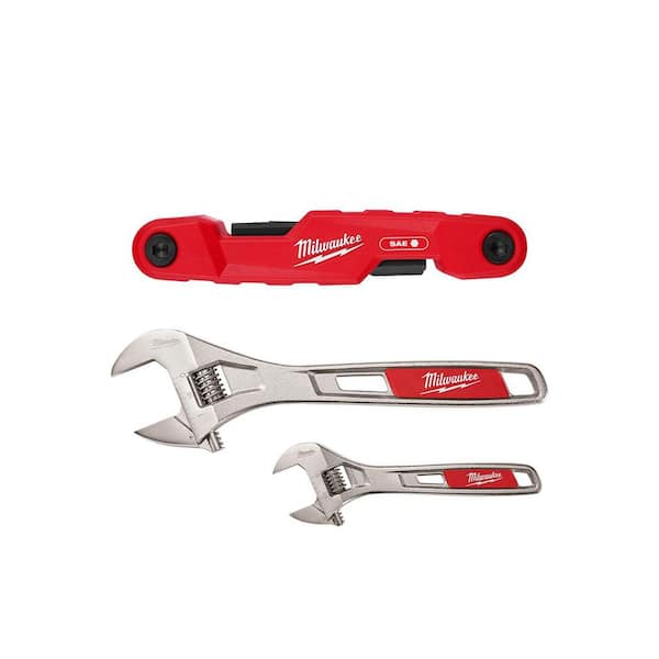 SAE Electrician's Folding Hex Key Set (11 Key) and 6" & 10" Adjustable Wrench Set (2-Piece)