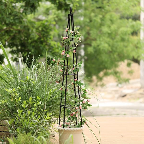 .N/A 48 Inch Tubular Steel Garden Trellis Climbing Plants Obelisk Vine Support Potted Vertical Tower Black 2-Pack