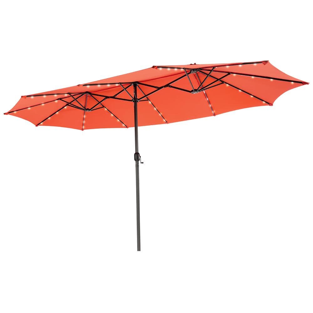 Costway 15 ft. Twin Patio Double-Sided Steel Market 48 Solar LED Lights  Crank Patio Umbrella in Orange GHMHSKU00231 - The Home Depot