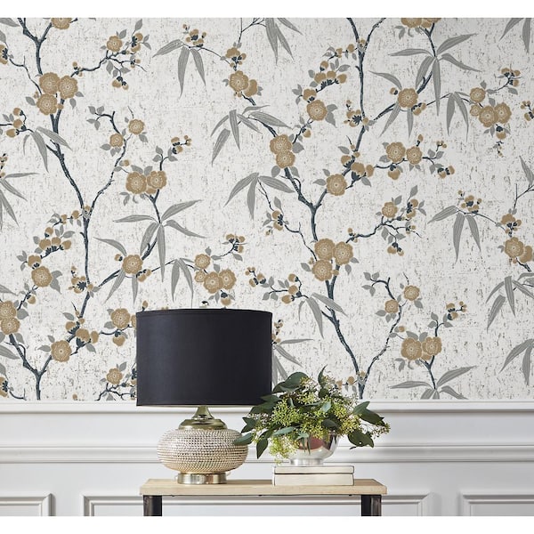 71 sq. ft. Gold Chip Blossom Cork Grass Cloth Unpasted Wallpaper Roll