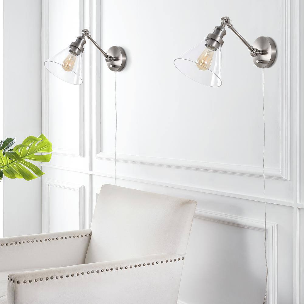 Nickel Adjustable Iron and Glass LED Wall Sconce Set