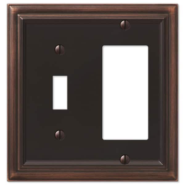 AMERELLE Continental 2 Gang 1-Toggle and 1-Rocker Metal Wall Plate - Aged Bronze
