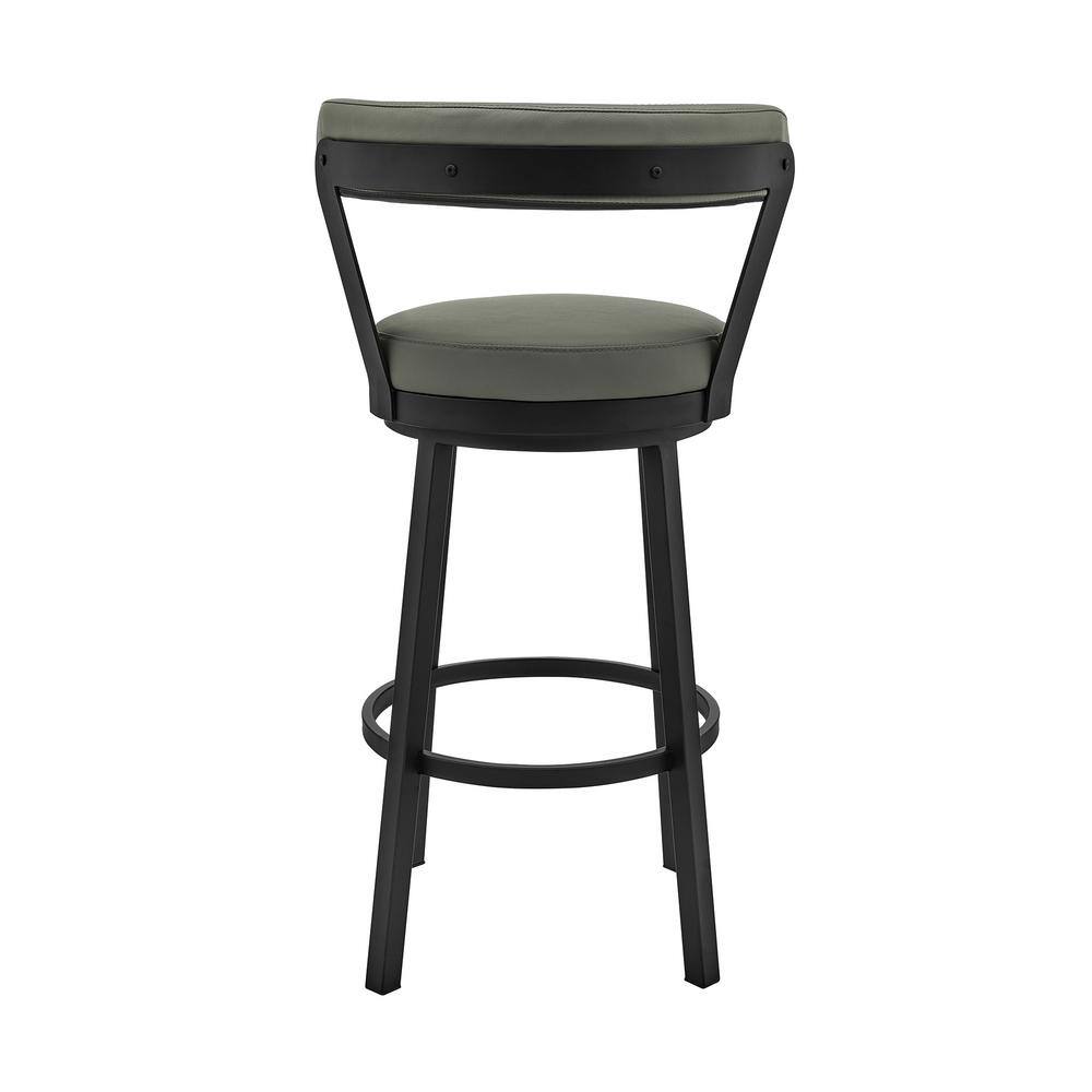 Bryant 30" Swivel Bar Stool in Gray Faux Leather and Black Metal