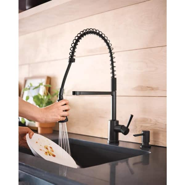 Indi Single-Handle Pre-Rinse Spring Pulldown Sprayer Kitchen Faucet with Power Clean in Matte Black