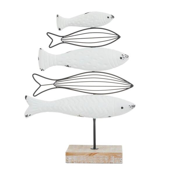 Litton Lane White Wood Fish Sculpture 040782 - The Home Depot