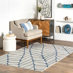 Boyce Contemporary Leaves Blue 4 ft. x 6 ft. Area Rug
