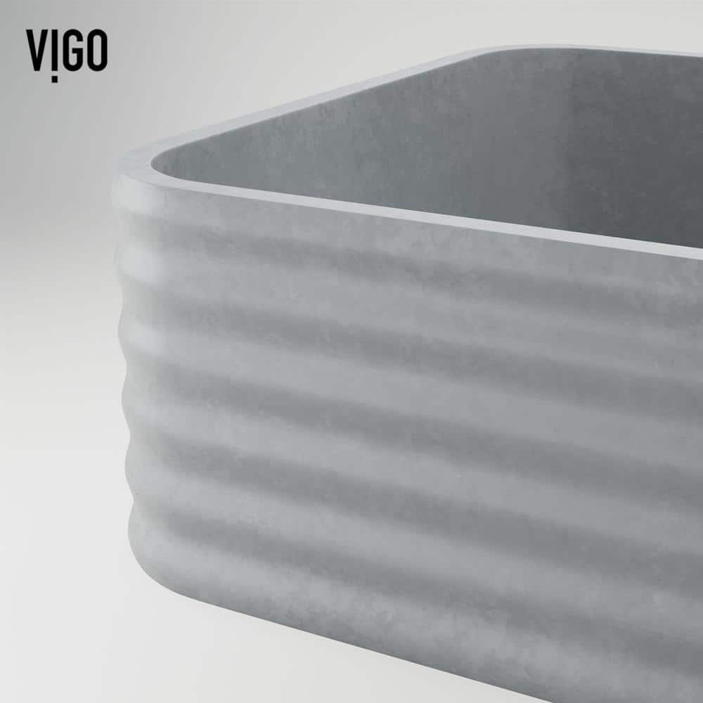 Gray Concrete Rectangular Vessel Sink with Brushed Nickel Faucet