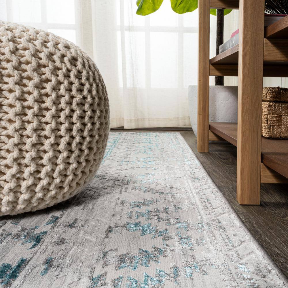 Gray and Turquoise Trellis 8' x 10' Synthetic Area Rug