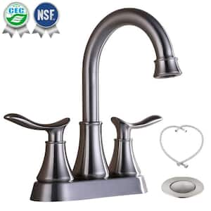 4 in. Centerset Double Handle High Arc Bathroom Faucet with Supply Hoses and Pop-up Drain in Brushed Nickel