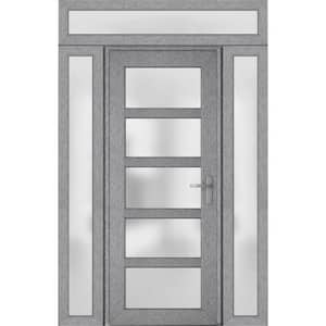 60 in. x 94 in. Left-Hand/Inswing 3 Sidelights Frosted Glass Grey Steel Prehung Front Door with Hardware