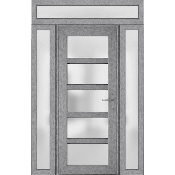 VDOMDOORS 60 in. x 94 in. Left-Hand/Inswing 3 Sidelights Frosted Glass Grey Steel Prehung Front Door with Hardware