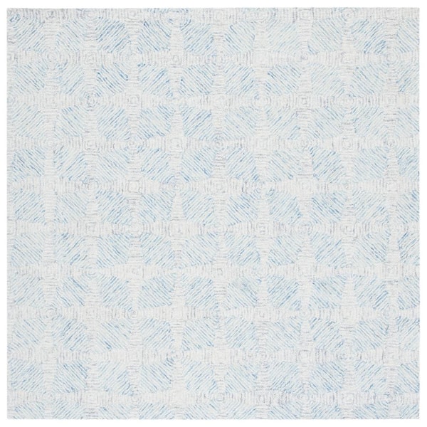 SAFAVIEH Abstract Ivory/Light Blue 6 ft. x 6 ft. Rustic Distressed Square Area Rug