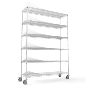 6-Tier Silver Kitchen Cart Wire Shelving Unit, 6000 lbs. NSF Height Adjustable Metal Garage Storage Shelves with Wheels