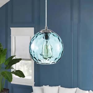 Aanya 1-Light Blue Globe Mini Pendant Polished Nickel with Blue Glass Deco Swirl Shaded