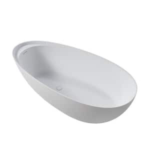 67 in. W. x 33 in. Solid Surface Freestanding Soaking Bathtub in Matte White with Right Drain and Abrasive Pads
