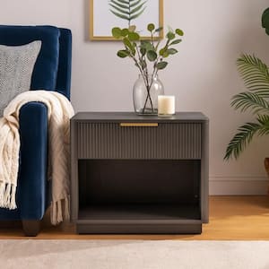 Benjara Mooran Black and White 1-Drawer 16.5 in. W Nightstand