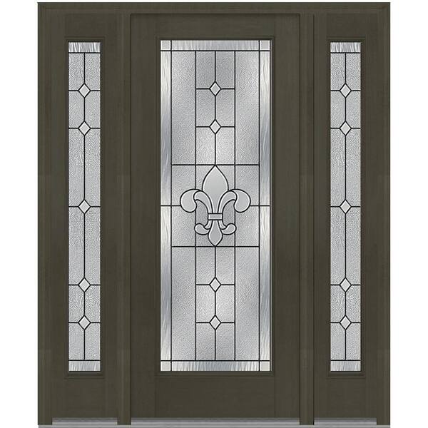 MMI Door 64 in. x 80 in. Carrollton Left-Hand Full Lite Decorative Stained Fiberglass Mahogany Prehung Front Door with Sidelites