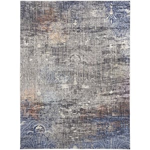 Taupe Blue and Ivory 2 ft. x 3 ft. Abstract Area Rug