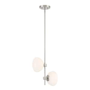 Zio 60-Watt 2-Light Polished Nickel Retro Modern Pendant Light with Etched Opal Glass Shade