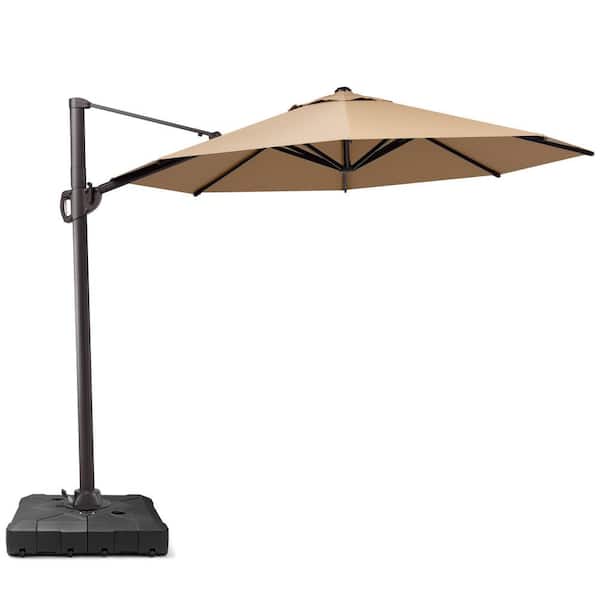 Pellebant 10.5 ft. x 10.5 ft. Round Heavy-Duty 360° Rotation Cantilever Patio Umbrella in Tan with 220 lbs. Umbrella base