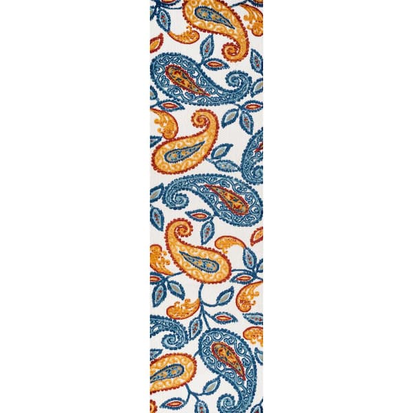 Julien Paisley High-Low Orange/Blue 2 ft. x 10 ft. Indoor/Outdoor Runner Rug