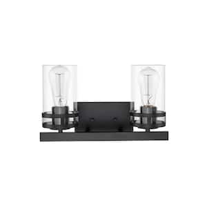 Lunden 14.5 in. 2-Light Matte Black Vanity-Light with Clear Glass