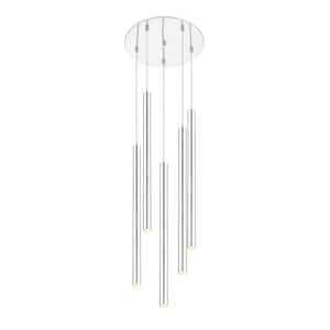 Forest 5 W 5-Light Chrome integrated LED Shaded Chandelier with Chrome Steel Shade