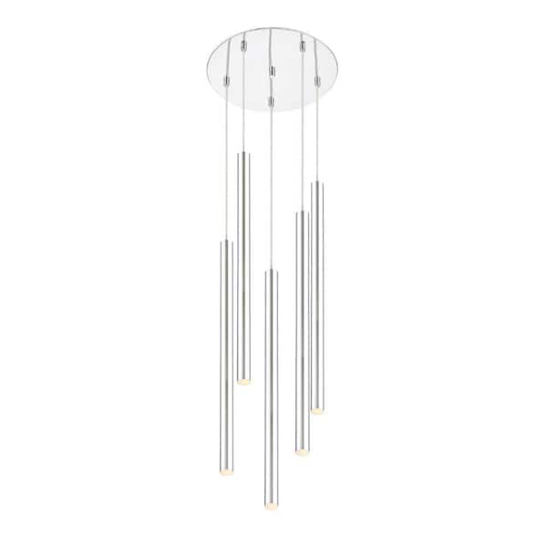 Unbranded Forest 5 W 5-Light Chrome integrated LED Shaded Chandelier with Chrome Steel Shade