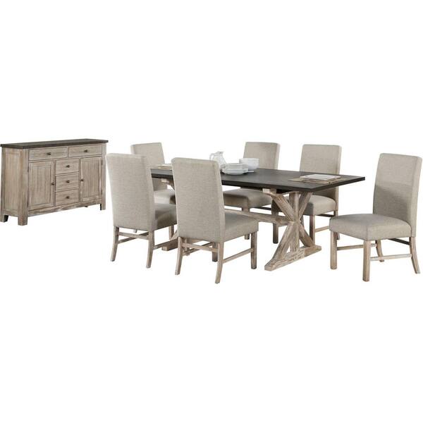 Cambridge Ellington 8-Piece Dining Set with Expandable Trestle Table and 6-Fabric Chairs and Sideboard