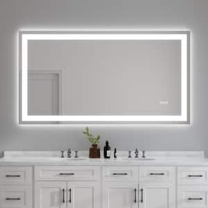 55 in. W x 30 in. H Rectangular Frameless LED Anti-Fog Wall Bathroom Vanity Mirror, Backlit and Front Light