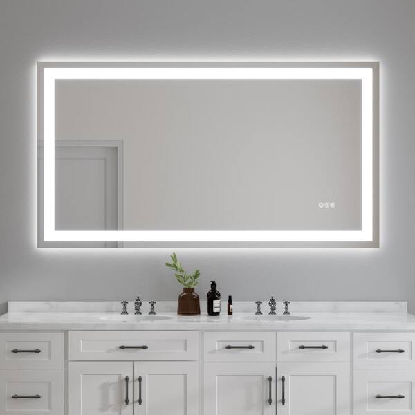 WOODSAM 55 in. W x 30 in. H Rectangular Frameless LED Anti-Fog Wall Bathroom Vanity Mirror, Backlit and Front Light