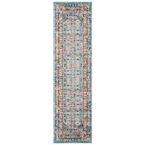 SAFAVIEH Monaco Blue/Light Gray 2 ft. x 10 ft. Border Runner Rug