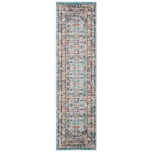 Monaco Blue/Light Gray 2 ft. x 12 ft. Border Runner Rug