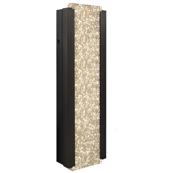 LUXRITE 17 in. Black Outdoor LED Wall Sconce Light Fixture 3 CCT 3000K-5000K Bubble Glass 12-Watt ETL IP65 Waterproof