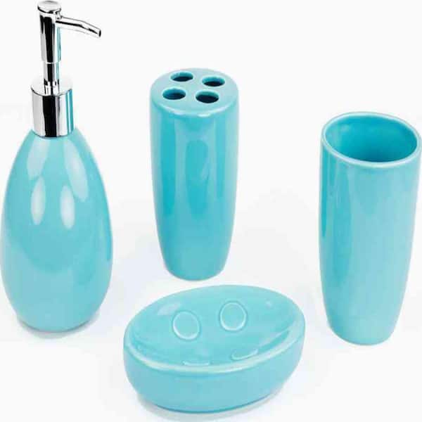 Home Basics 4-Piece Bath Accessory Set in Turquoise HDC51021 - The Home ...