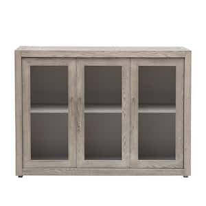 48.00 in. W x 15.70 in. D x 35.40 in. H Gray Storage Linen Cabinet with 3 Tempered Glass Doors and Adjustable Shelf