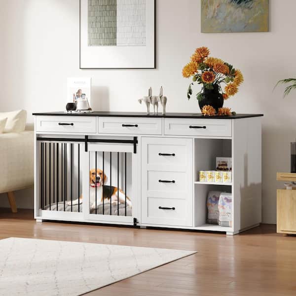 FUFU&GAGA Large Wooden Dog House with 6-Drawer 2 Compartment Dog Crate, Heavy-Duty Indoor Dog Cage House