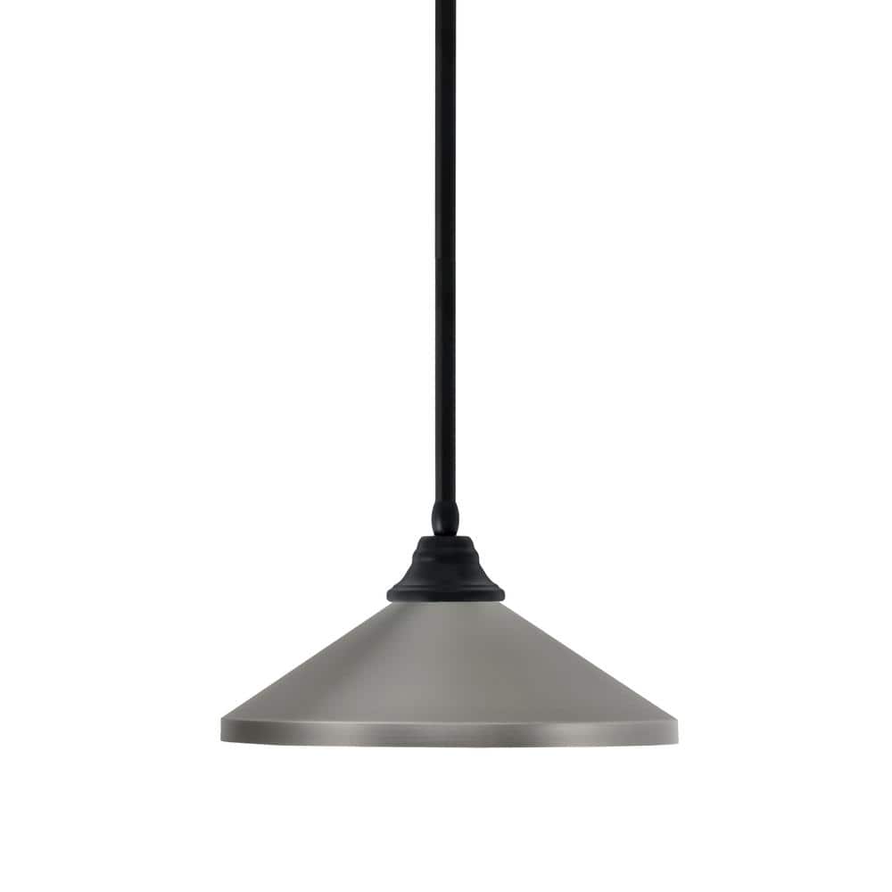 Sparta 100-Watt 1 Light Matte Black Shaded Pendant Light with 14 in. Graphi