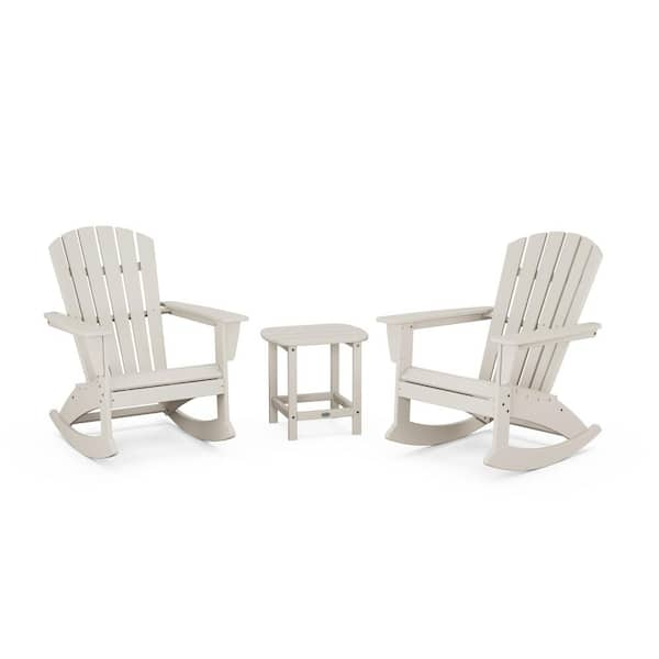 Grant Park Sand HDPE Plastic 3-Piece HDPE Plastic Adirondack Outdoor Rocking Chair Patio Conversation Set